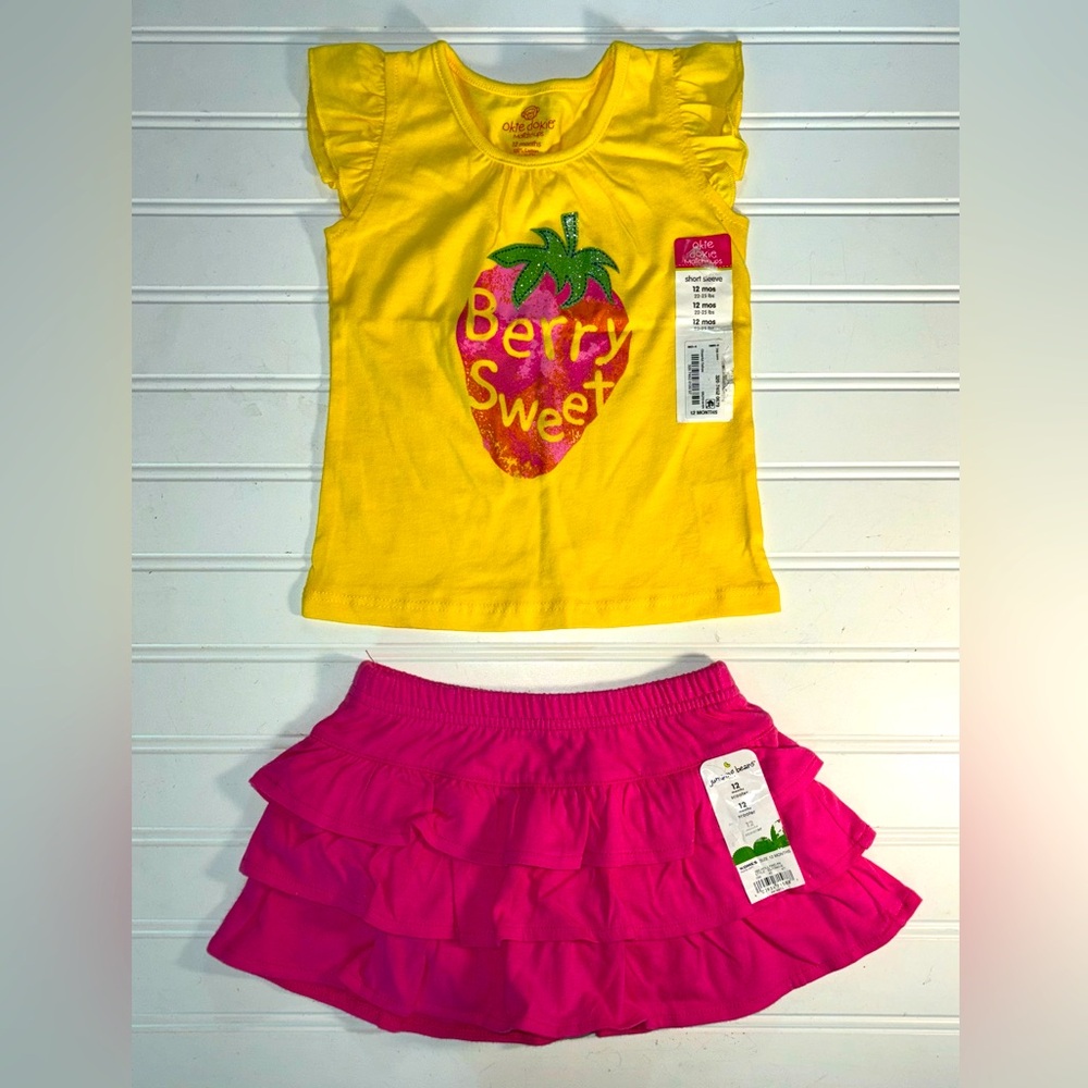 Child 12 Mo. Adorable Pink & Yellow Shirt & Skort Set Both 100% Cotton New/wTags